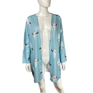 Floral Longhorn Skull Western Baby Blue Kimono Duster